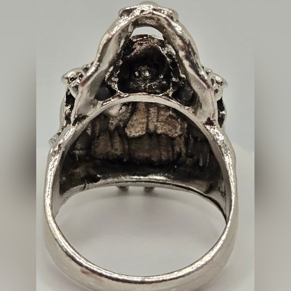 Biker Skull Devil Silver Large Statement Ring Size 11 - Picture 5 of 7